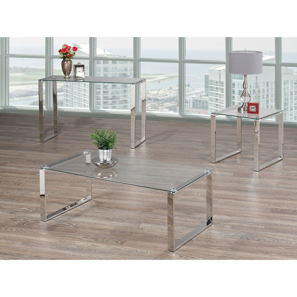 3-Piece Glass Coffee Table Set in Chrome T5015 - Main Image