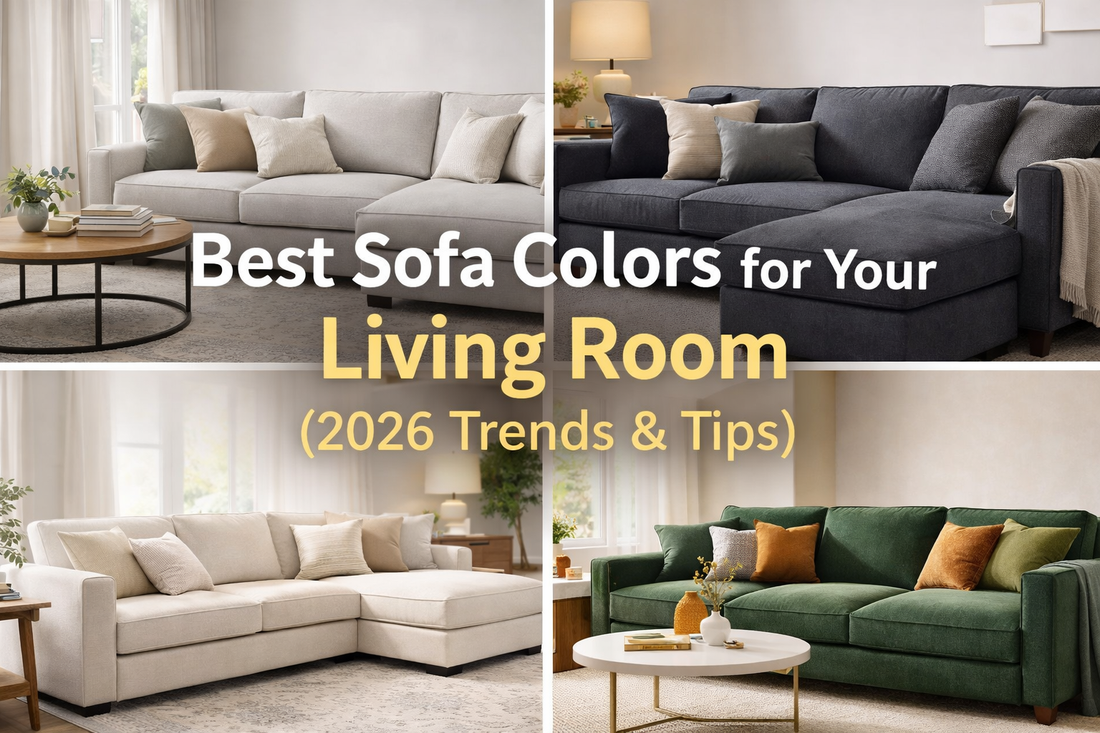 Living room sofas in neutral, dark, light, and green colors showing different sofa color options and styles