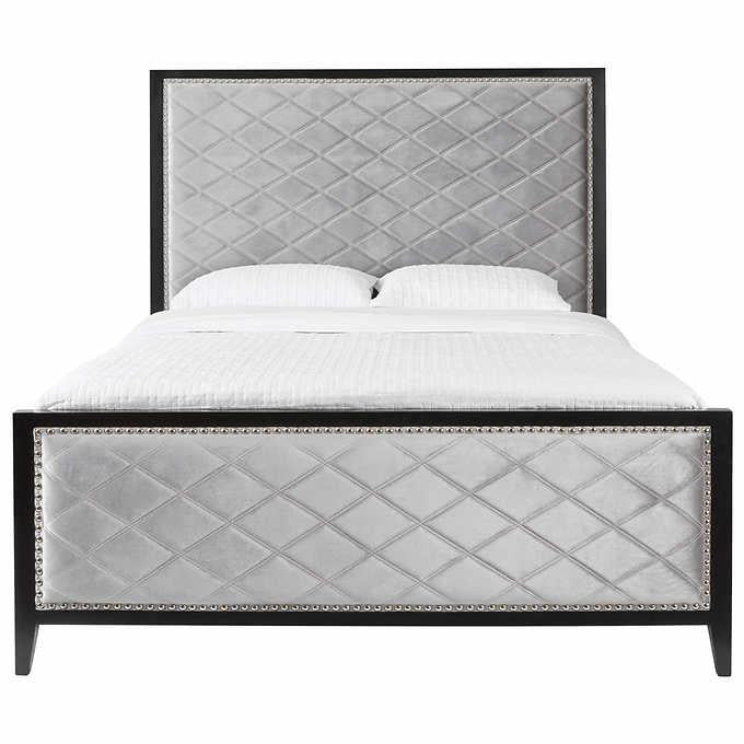Diamond Grey Velvet Bed -Amro Furniture