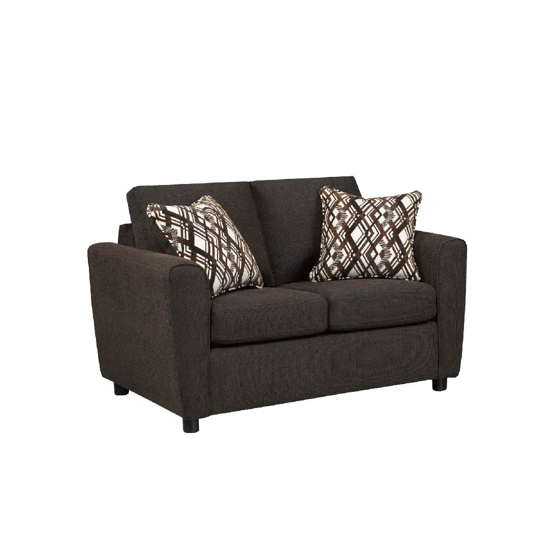 CHOCOLATE BROWN LOVESEAT WITH CUSHIONS