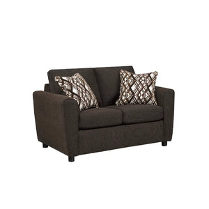 CHOCOLATE BROWN LOVESEAT WITH CUSHIONS