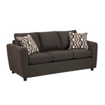 Dark gray sofa with patterned cushions