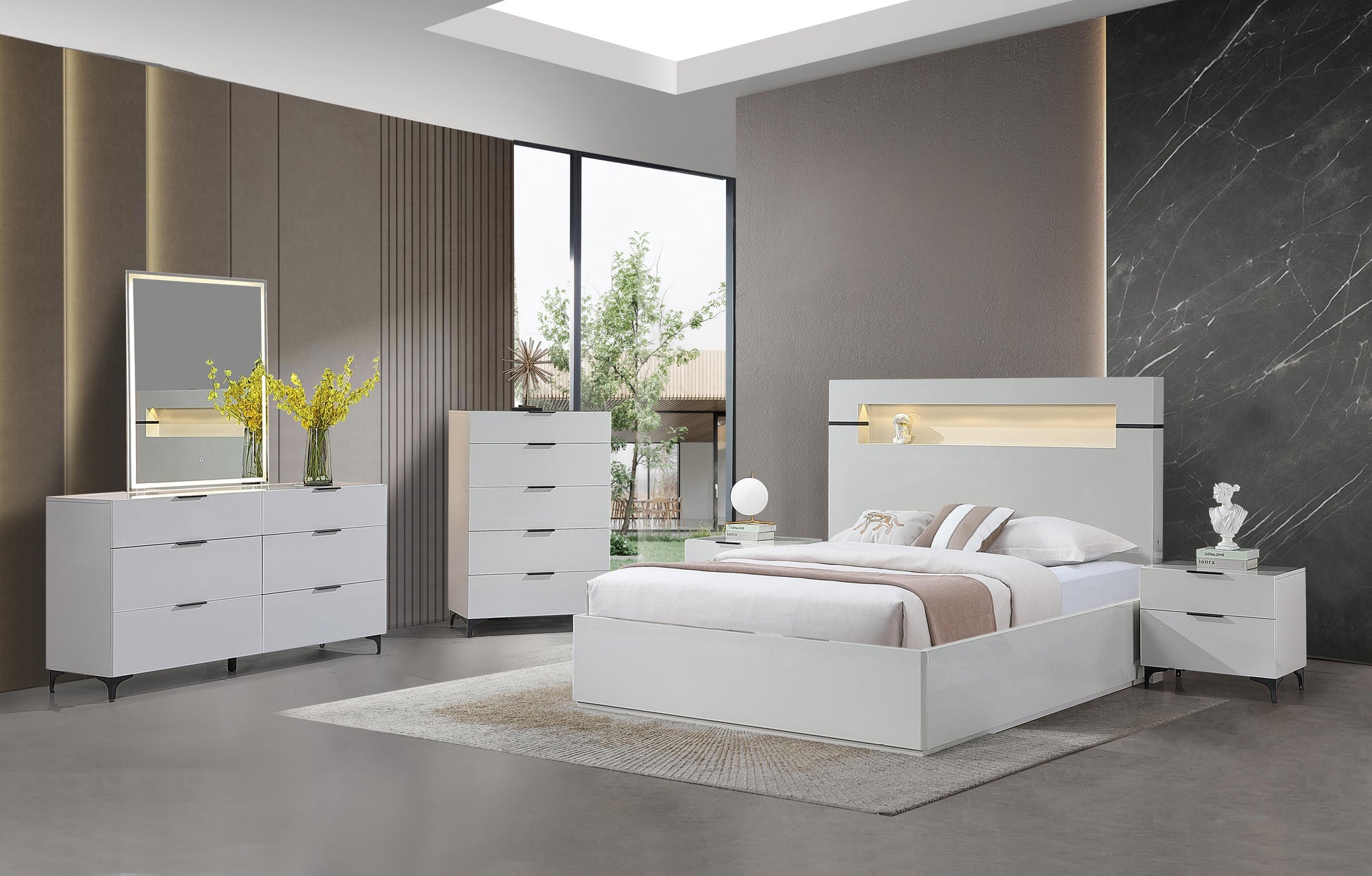 Sydney White Lacquer Hydraulic Bedroom Set B2021 Matrix Furniture