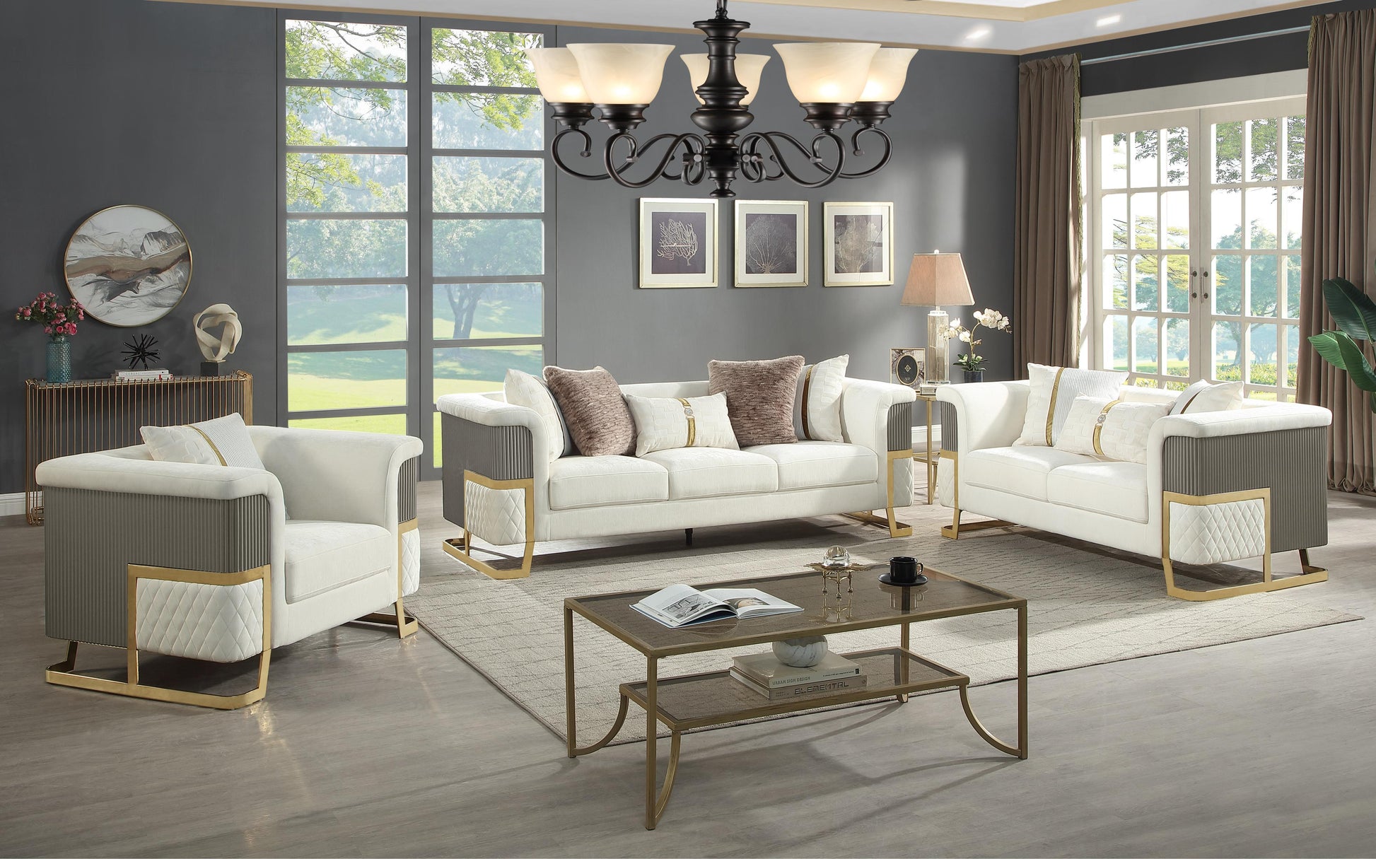 MALIBU - L5825 Luxury Modern Living Room Sofa Set with Gold Accents Matrix Furniture