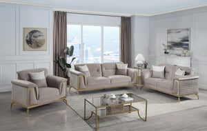 L6125-AIDA- Luxury Modern Living Room Sofa Set with Gold Accents -TAUPE Matrix Furniture