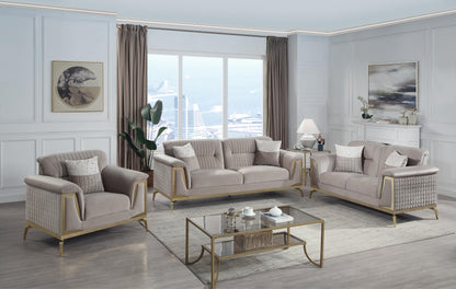 L6125-AIDA- Luxury Modern Living Room Sofa Set with Gold Accents -TAUPE Matrix Furniture