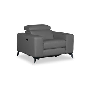 Amiyah Dual Power leather Reclining Chair in Grey/Beige