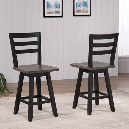 22315 Counter Height Swivel Bar Stool Set of 2 in Oak/Dark Grey