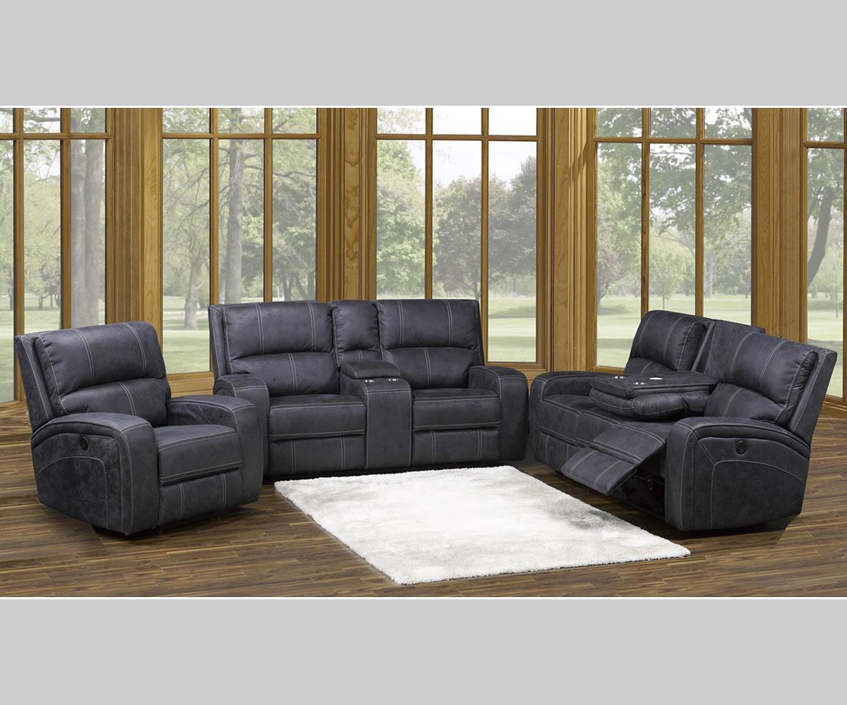 Perth Power Reclining Sofa Set in Stone Grey Blue Kwality