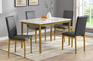 White Marble Finish 5pc  Dining Set With Gold Legs 3204