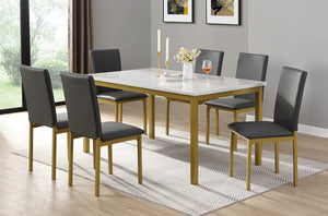 White Marble Finish 7 pc Dining Set With Gold Legs 3205