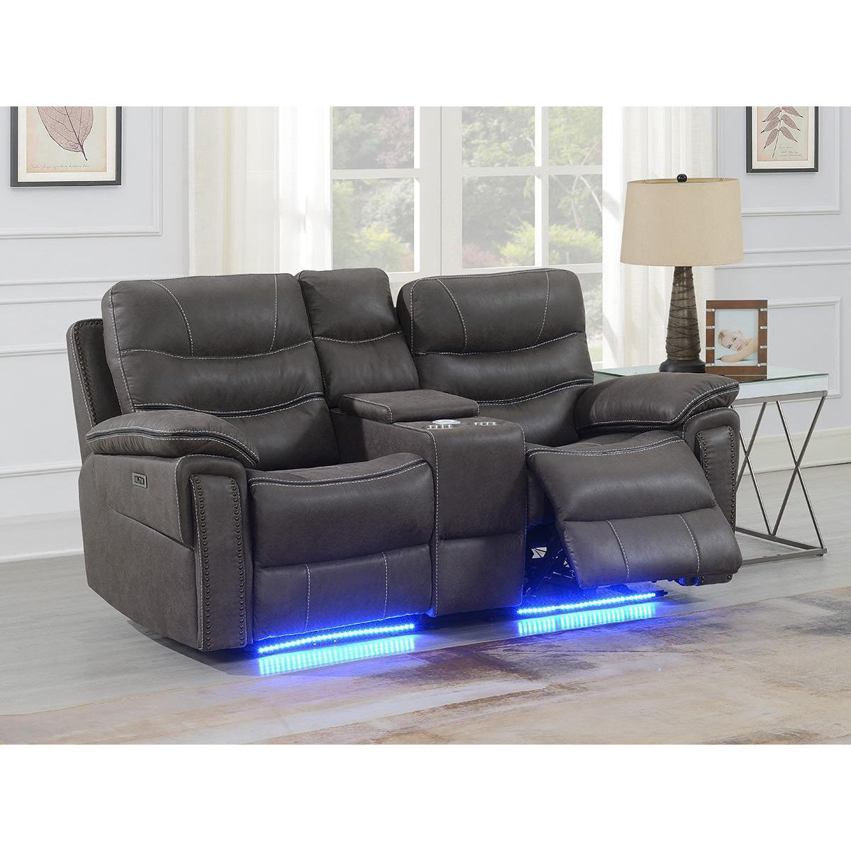 Kwality Morgan 3pc Power Reclining LeatherAir Set in Grey Kwality