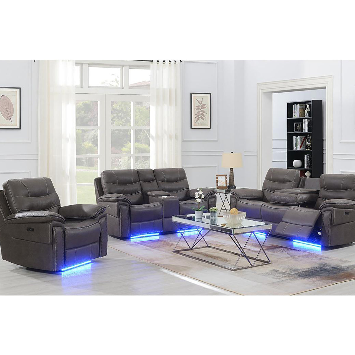 Kwality Morgan 3pc Power Reclining LeatherAir Set in Grey Kwality