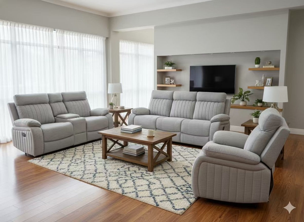 TREVOR MANUAL RECLINING SOFA - STONE Brassex