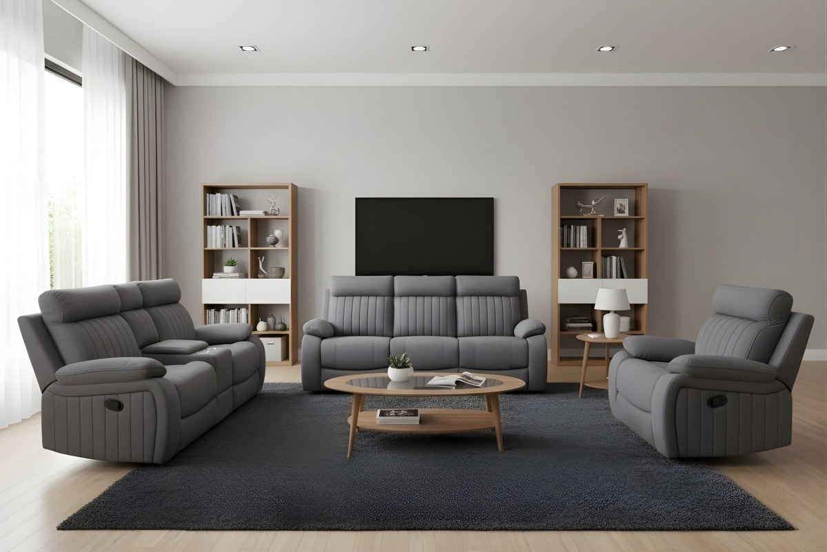 TREVOR MANUAL RECLINING SOFA - GREY Brassex