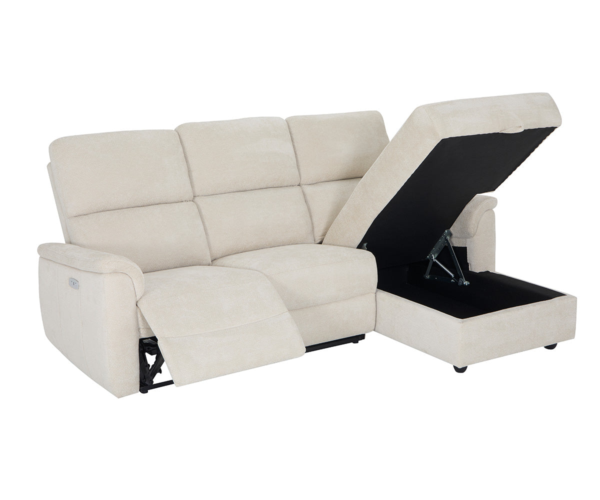 Meadow 2-Piece Chenille Beige Fabric Power Reclining Sectional with Storage Chaise Kwality