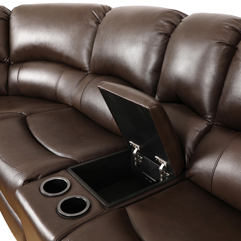Maxim Leather Reclining Sectional in Chocolate Brown Kwality