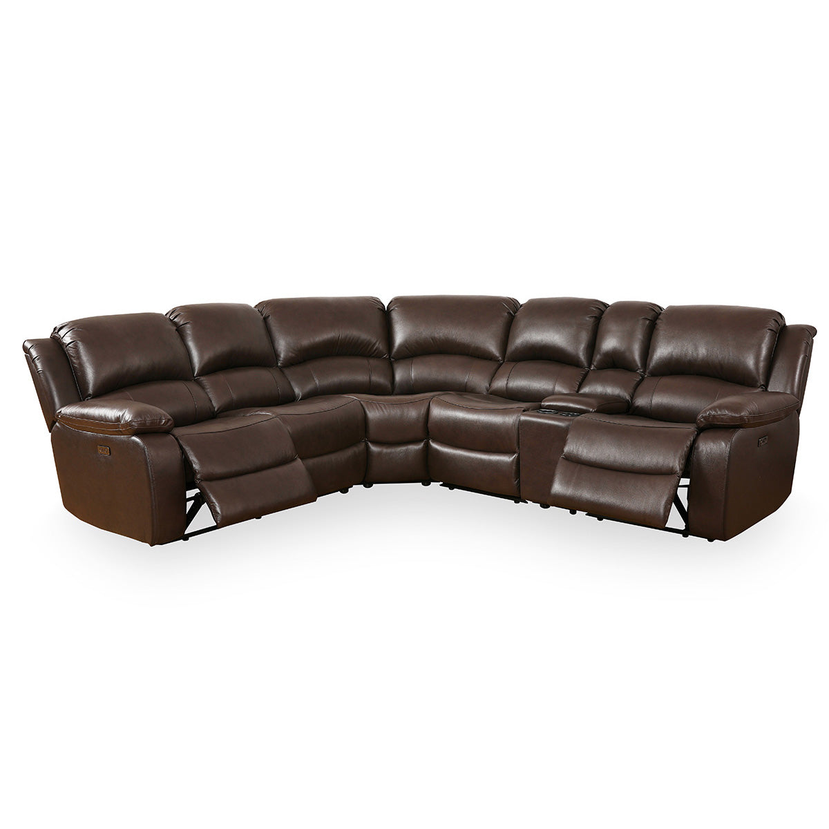 Maxim Leather Reclining Sectional in Chocolate Brown Kwality