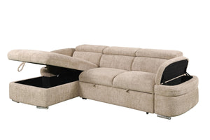 Carter 2-Piece Left -Facing Fabric Sofa Bed with Storage Chaise - BEIGE