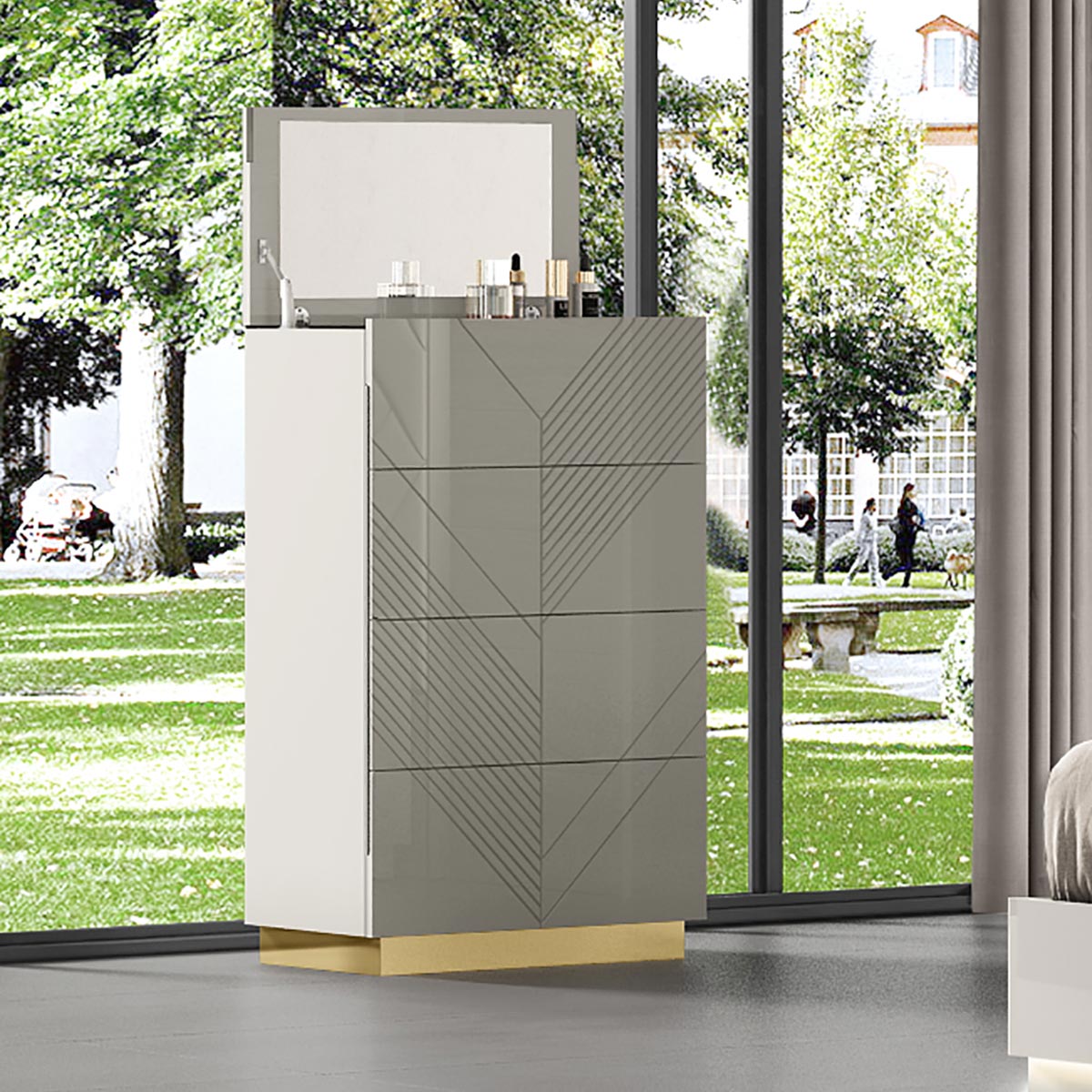 AKIRA 6 PC Bedroom Set in Grey Lacquer Kwality