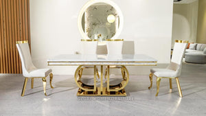 Lucas white Marble Dining Set – Luxury Gold