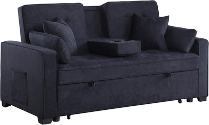 Ethan Chase Dark Grey Pull Out Sofa Bed With USB Ports & Cup Holders