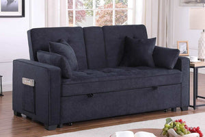 Ethan Chase Dark Grey Pull Out Sofa Bed With USB Ports & Cup Holders