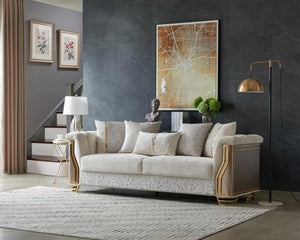 Chateau Beige Fabric 3 PC Sofa Set with Gold-tone Accents 8625 Matrix Furniture
