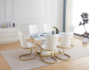 White Faux Marble table and 6 chairs DT333 Dining Set
