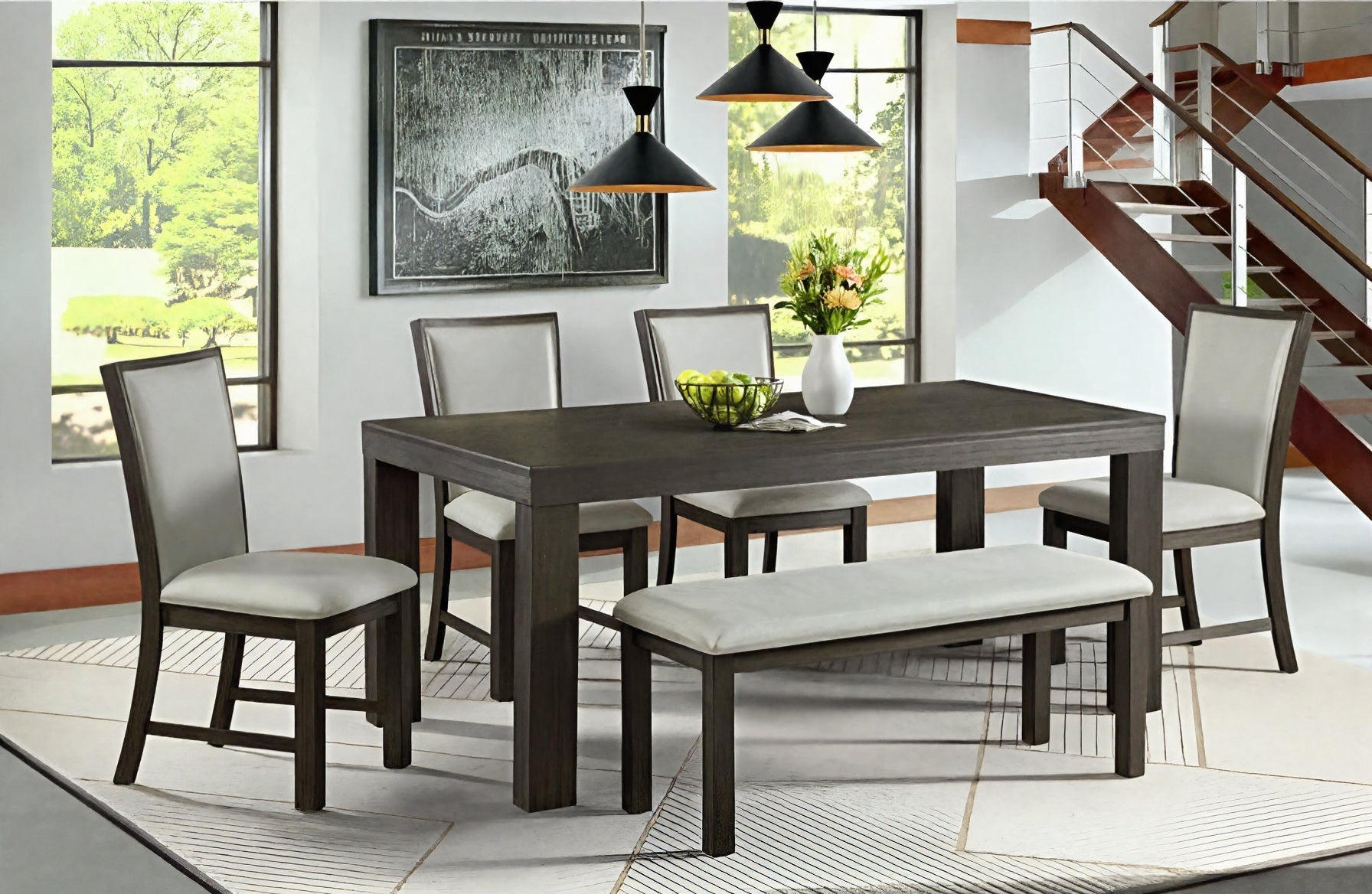 Grady 6pc Wooden Dining Set Dark Brown AFD imports