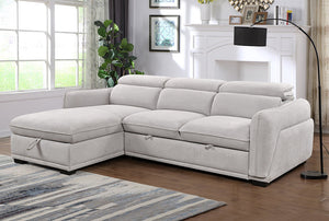 Grey Sleeper Sectional With Large Storage Chaise- Left