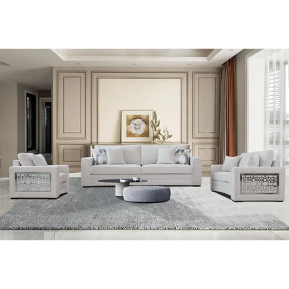 Havana Upholstered Sofa Set In Grey/Beige