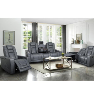 INOX Power Leather Reclining Sofa Set Blue