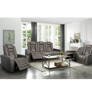 INOX Power Leather Reclining Sofa Set Grey