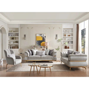 Juno Upholstered Sofa Set In Grey/White