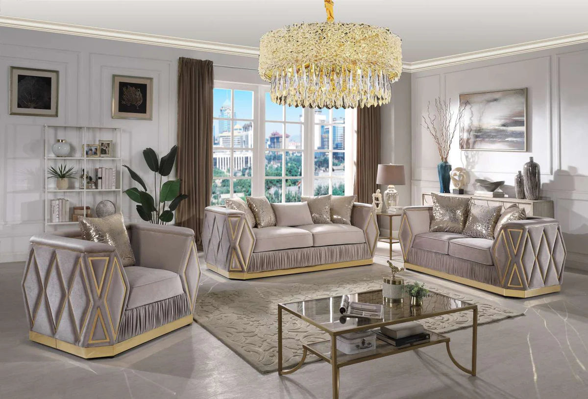 Kibali Velvet Sofa Set with Diamond-patterned Side Panels 8725 Matrix Furniture