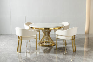 Kim Gold 5 PC Dining Table Set  Modern Round Marble Dining Set