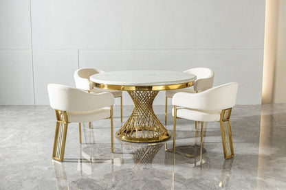 Kim Gold 5 PC Dining Table Set  Modern Round Marble Dining Set