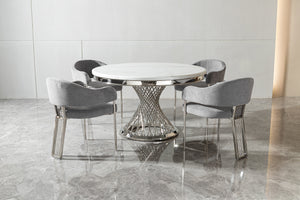 Kim Silver 5 PC Dining Table Set  Modern Round Marble Dining Set
