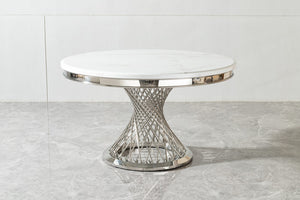 Kim Silver 5 PC Dining Table Set  Modern Round Marble Dining Set