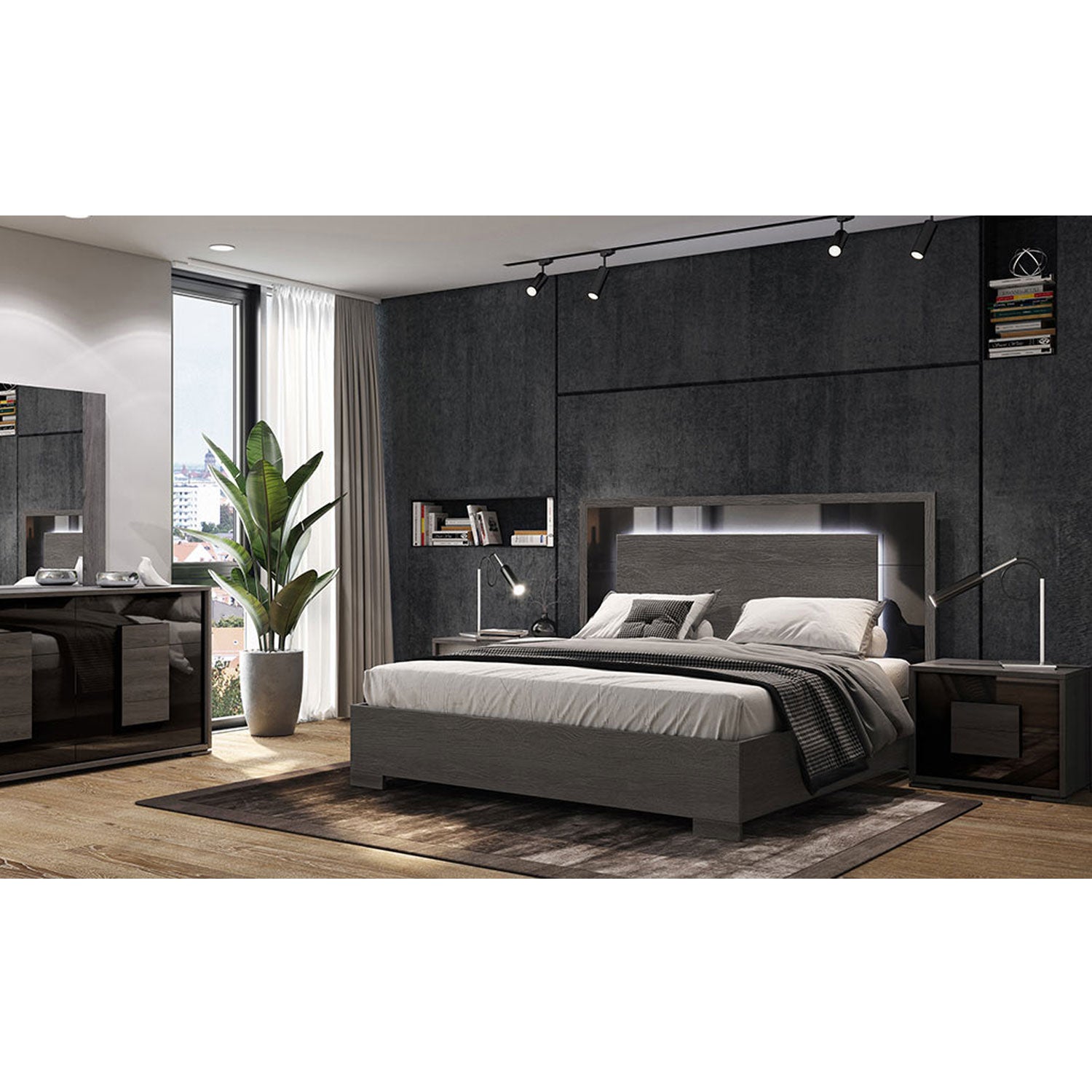 Lia 6 Piece Bedroom Set in Dark Grey Matrix Furniture