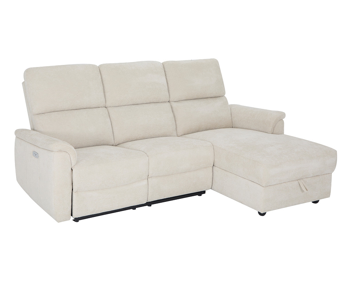 Meadow 2-Piece Chenille Beige Fabric Power Reclining Sectional with Storage Chaise Kwality