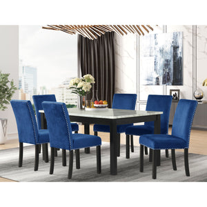 Mirca 7Pc Dining Set In Black & White Marble Top