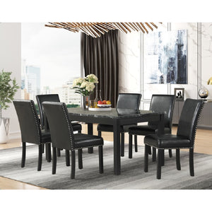 Mirca 7Pc Dining Set In Black & White Marble Top