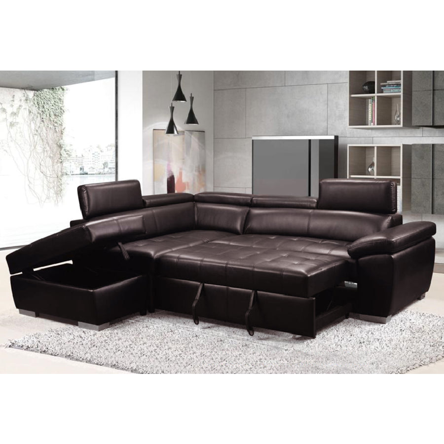 BROWN SECTIONAL SOFA BED LEATHER