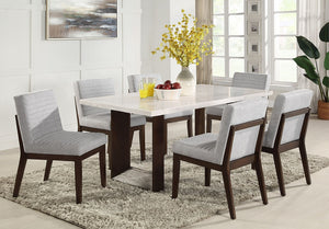 Edwyn 7 Piece Real Marble Dining Set With Table and 6 Fabric Chairs