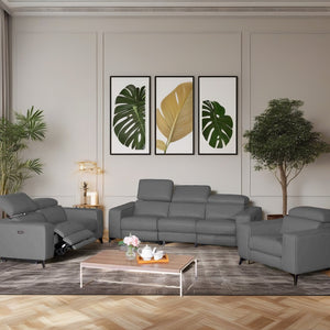 Amiyah 3pc Dual Power leather Reclining Sofa Set in Grey/Beige