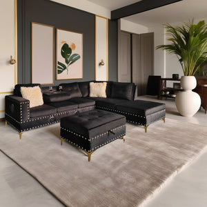 IVY PRO - Velvet Sectional Sofa In Black