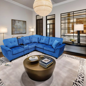 Nora 6 Pc Velvet Sectional with Cushions