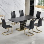 Ryan Black Extendable Sintered Stone  7PC Dining Set with Black and Gold Chairs Amro Furniture